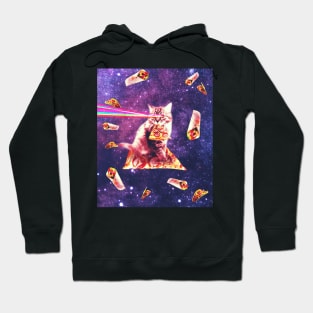 Space Cat Eating Pizza - Rainbow Laser Eyes, Burrito Hoodie